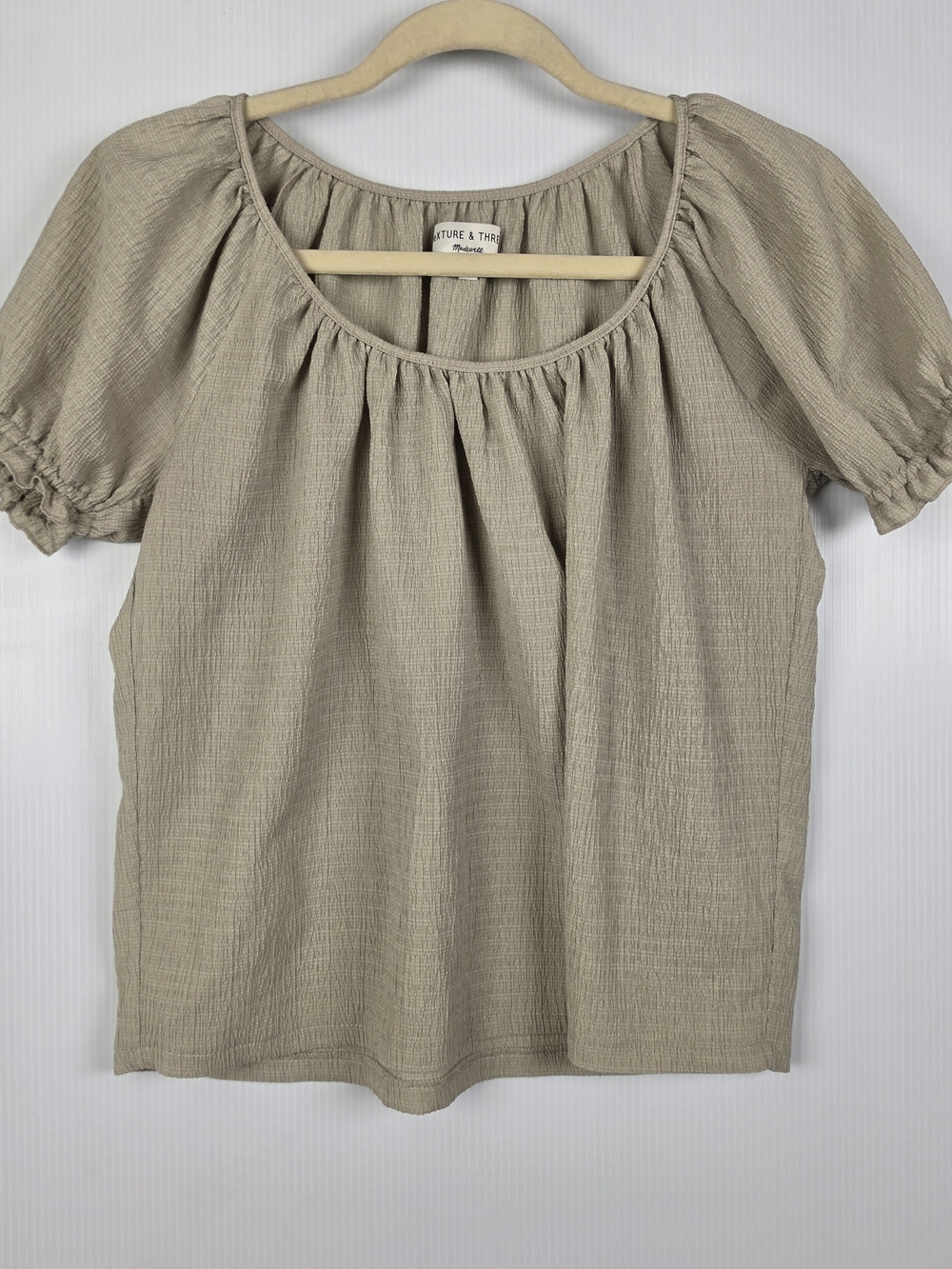 Khaki Puff-Sleeve Peasant Top